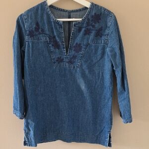 Denim Tunic with Floral Embroidery